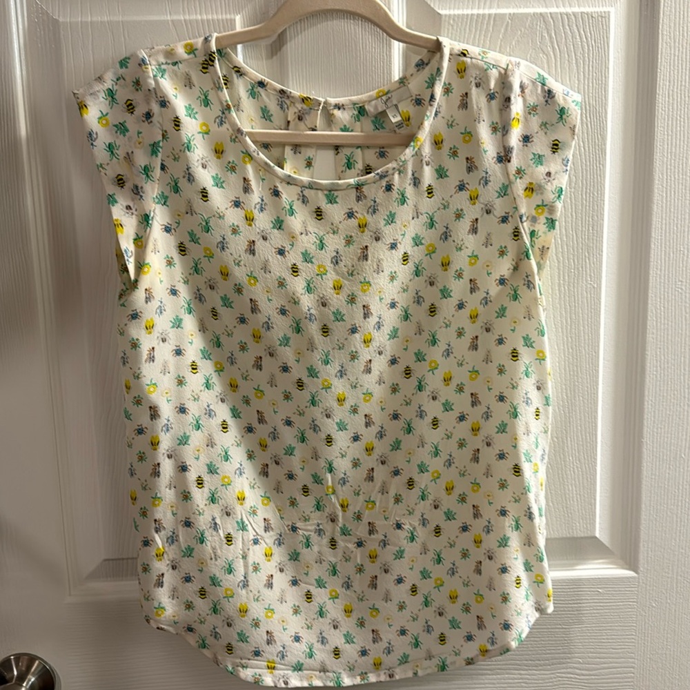 Hour Silk Blouse Ivory with Bugs and Flowers Size XS